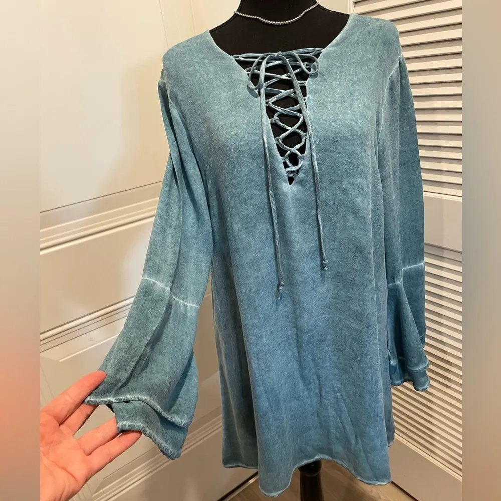 Chic Blue Lace-Up entro Tunic Dress - Medium - Flaw See Description - Image 2
