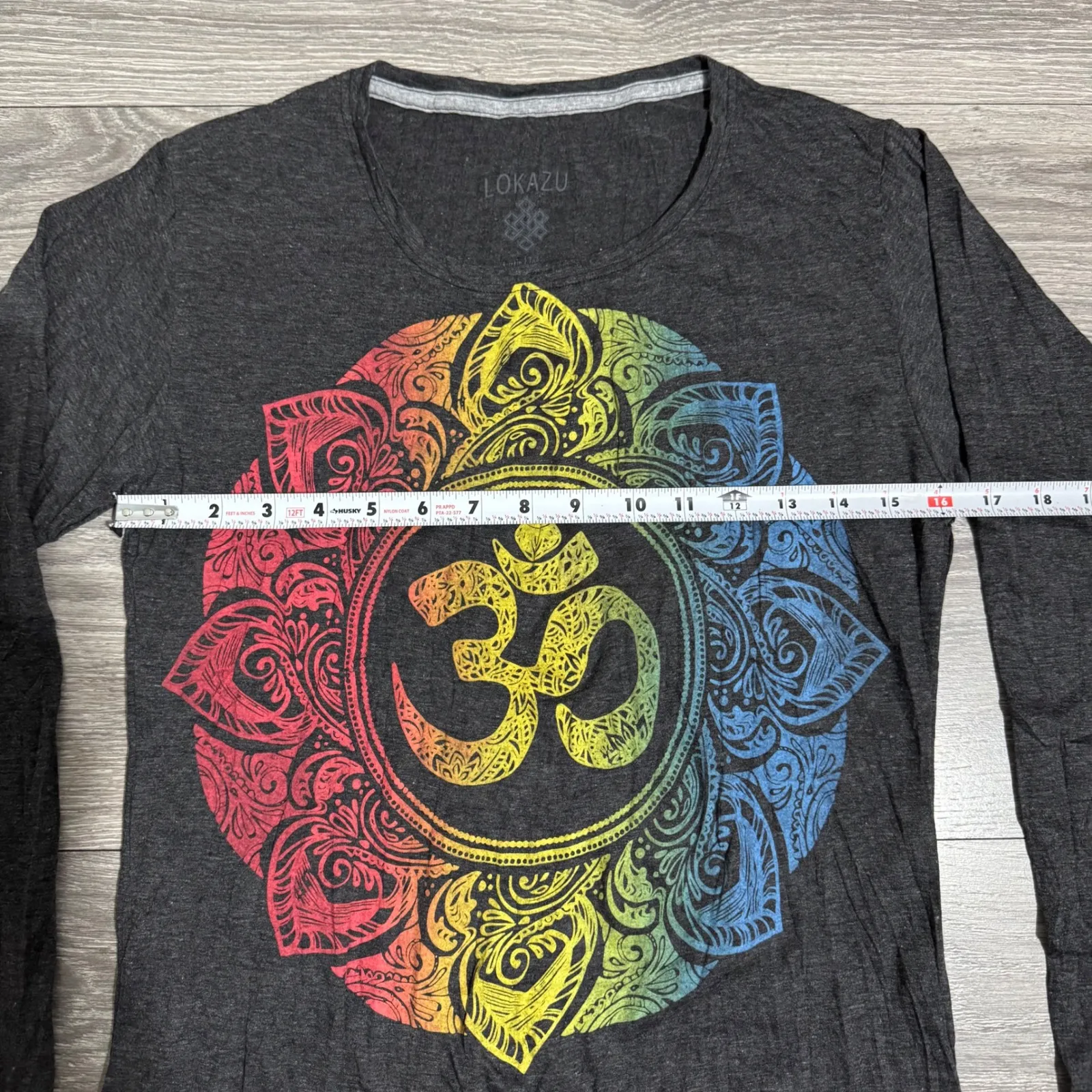 Lokazu Om Mandala Graphic Long Sleeve Bohemian Indie T Shirt Women Size Medium Gray - Image 7