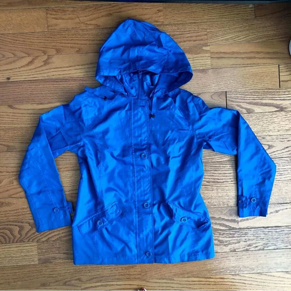 Lands’ End Rain Windbreaker Hooded Royal Blue Jacket Women’s Size XS (4 - Image 2