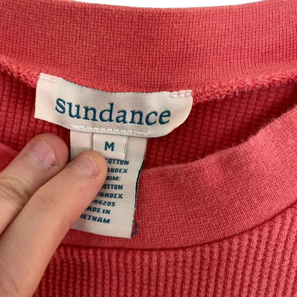 Sundance peach orange long sleeved crewneck knit sweater cotton spandex buttons - Image 4