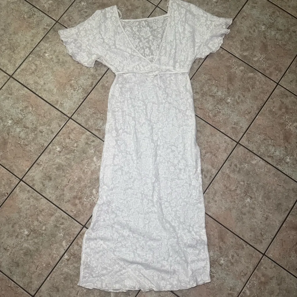 FREE PEOPLE Sz XS LIBBY LACE MIDI DRESS IVORY EUC - Image 6