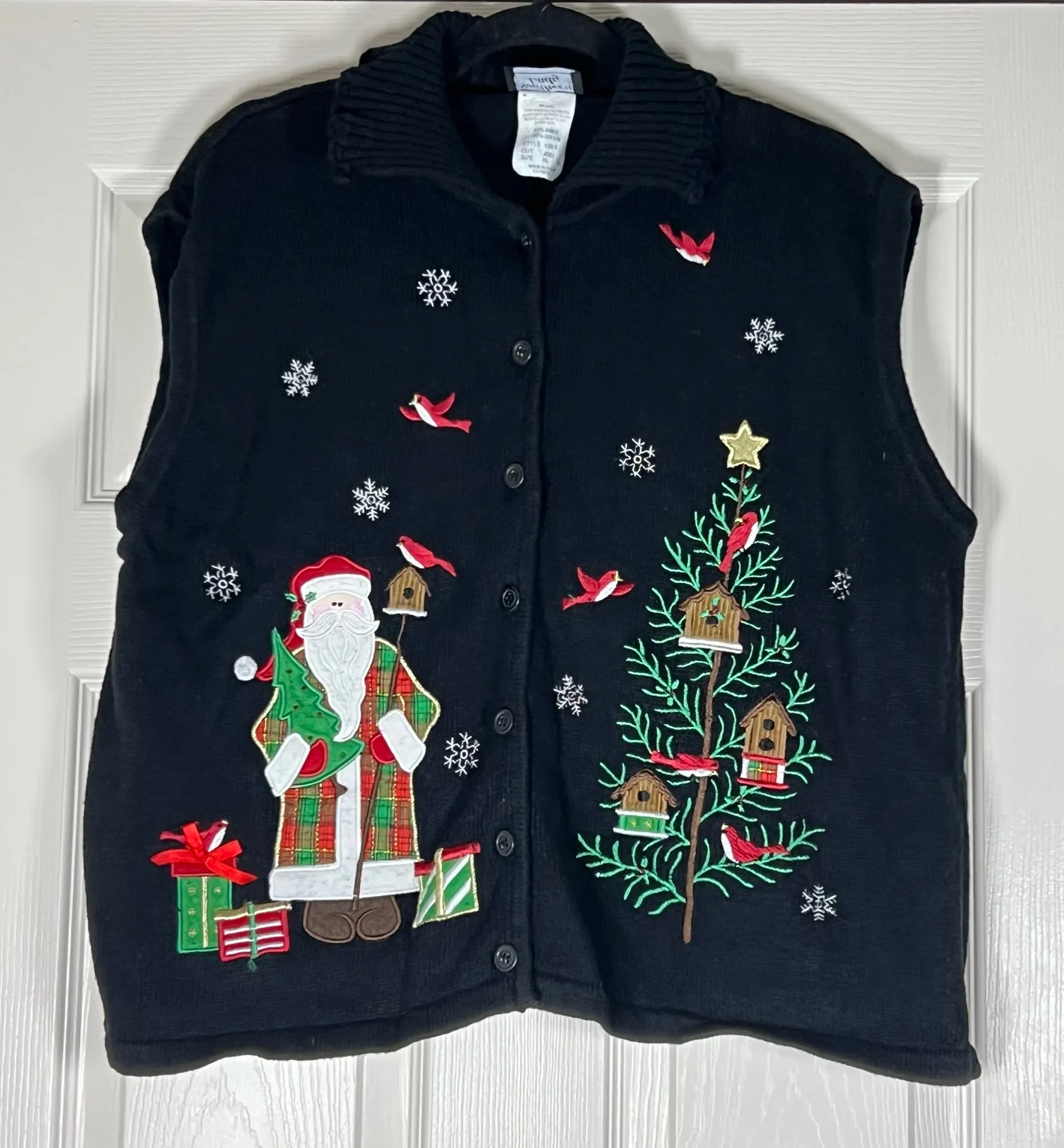 Southern Lady Women’s Embroidered Christmas Button Up Sweater Vest Size XL 159 K Black - Image 1