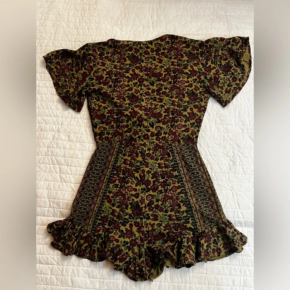 Free People Bali Surf Date Romper Green/Burgundy Floral - Image 5