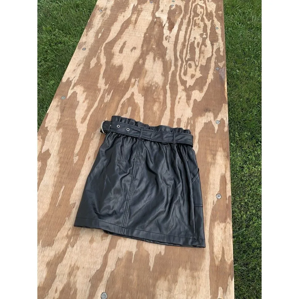 Haute Monde S Faux Leather Belted Mini Skirt in Black‎ Small Biker Goth Summer Black - Image 8