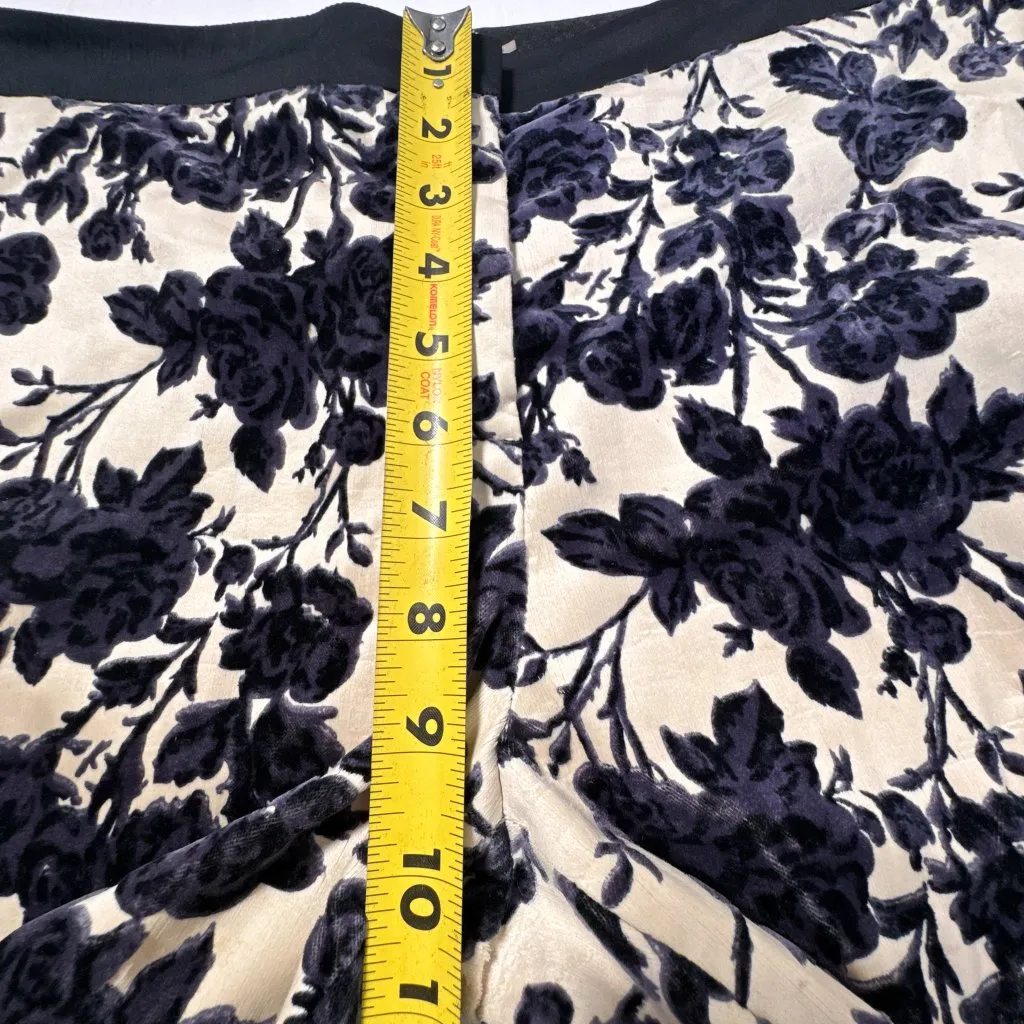 Tory Burch Dayton Floral Velvet Pants Size 8 Ivory Purple Flocked - Image 14