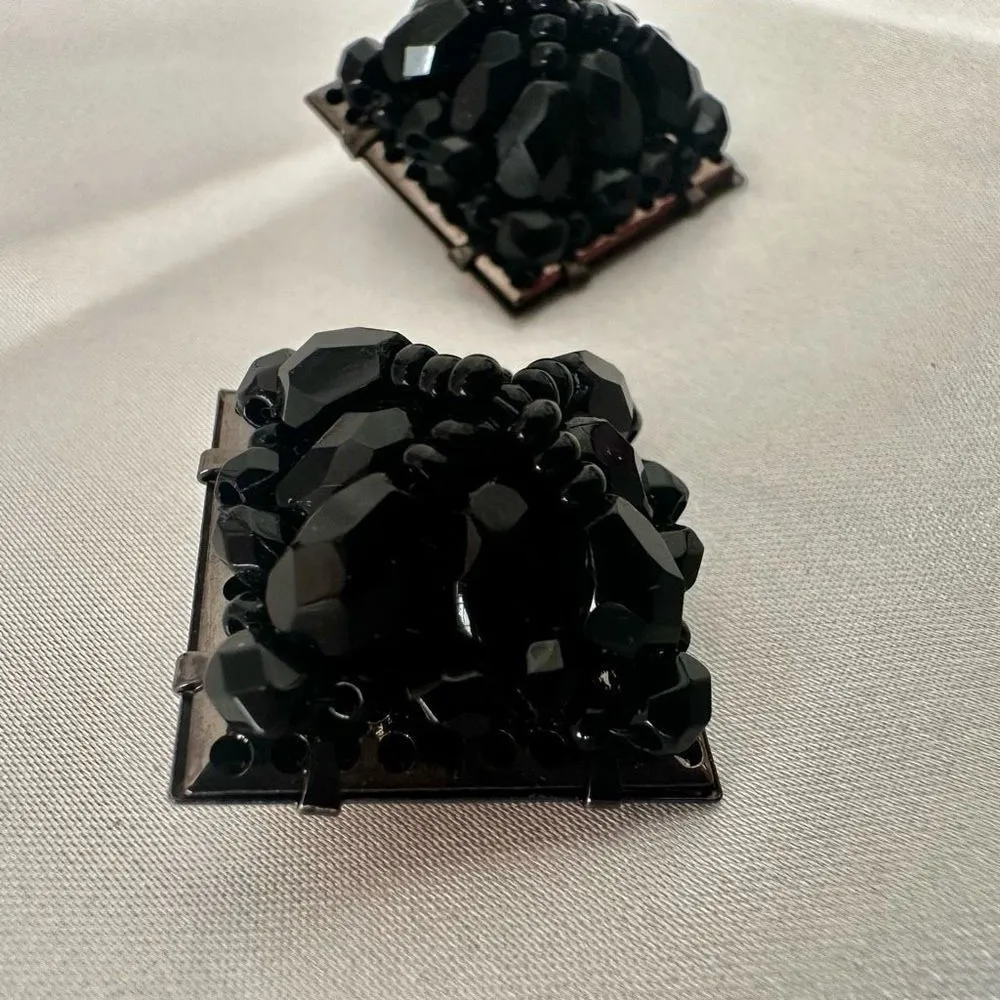 Liz Claiborne black square cluster beaded clip earrings - Image 3