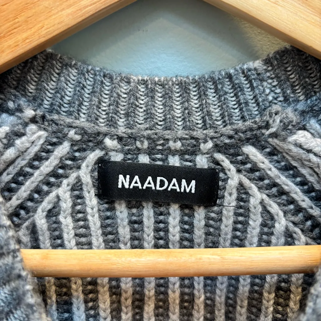 NAADAM Wool & Cashmere Ribbed Crewneck Barrel Sleeve Sweater Chunky Knit S Gray - Image 5