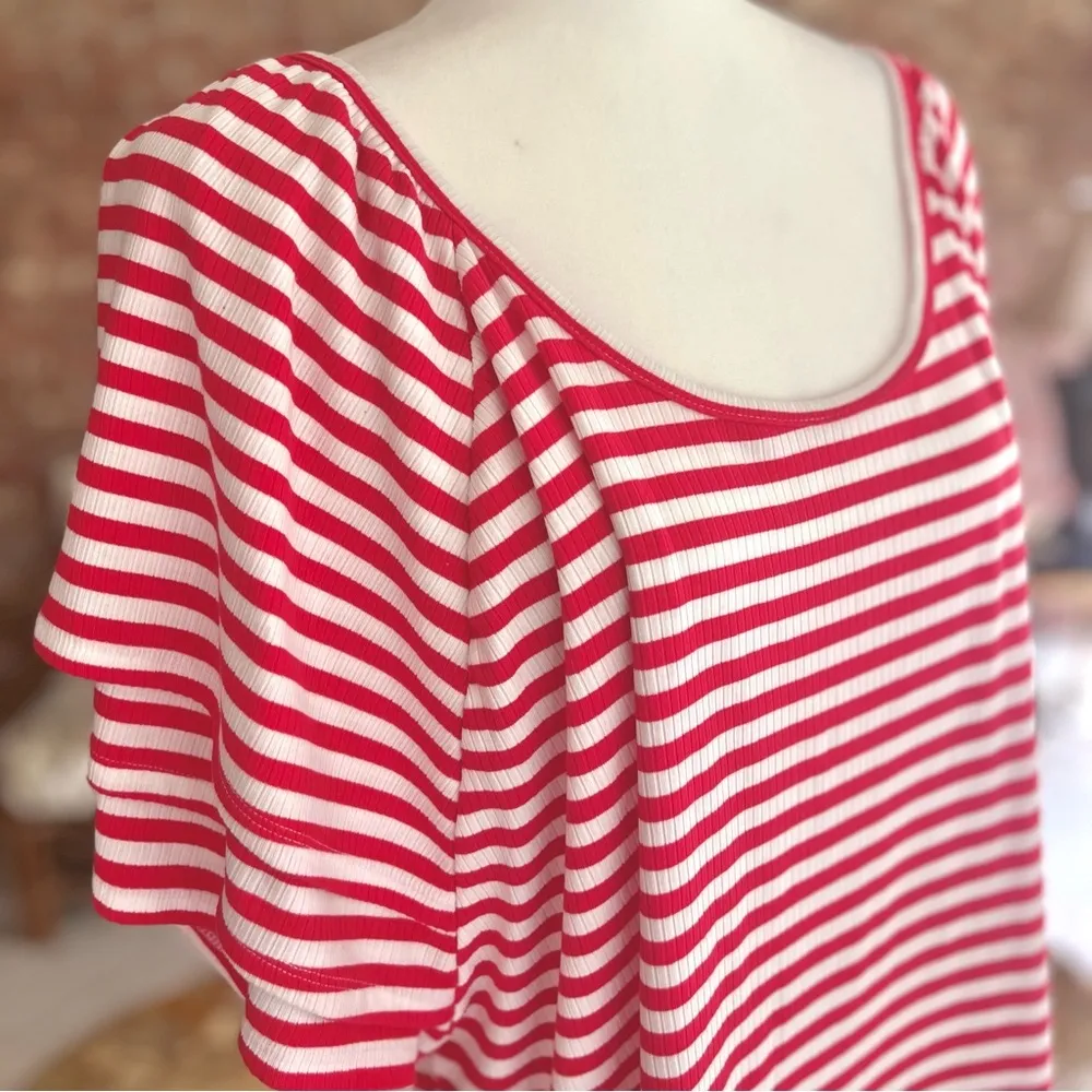 Wrangler Essential Flutter Tee Shirt Red Striped Knit Top 3XL - Image 11