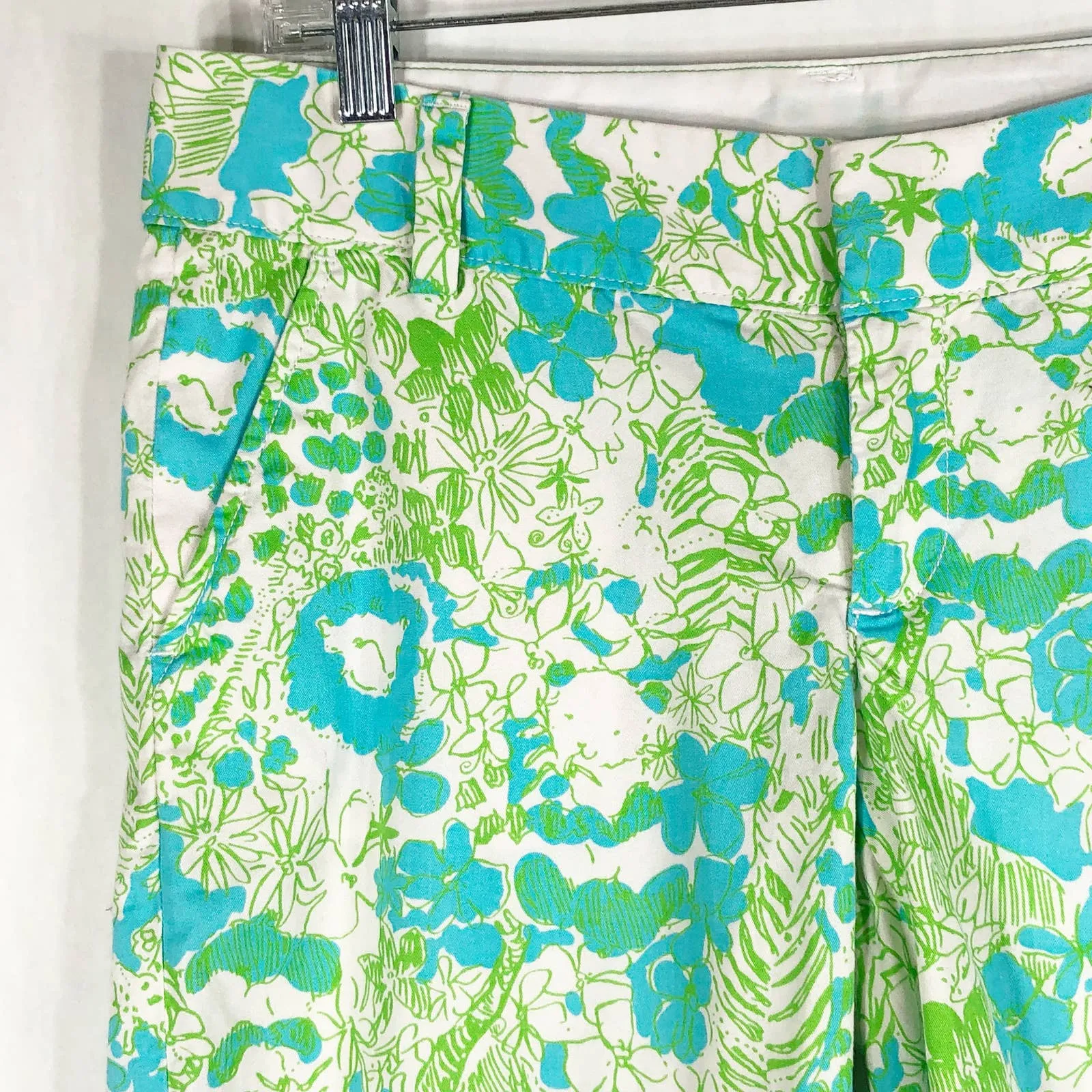 Lilly Pulitzer Size 4 Shorts Green Blue Lions Cotton The Chipper‎ Short 1448 - Image 2