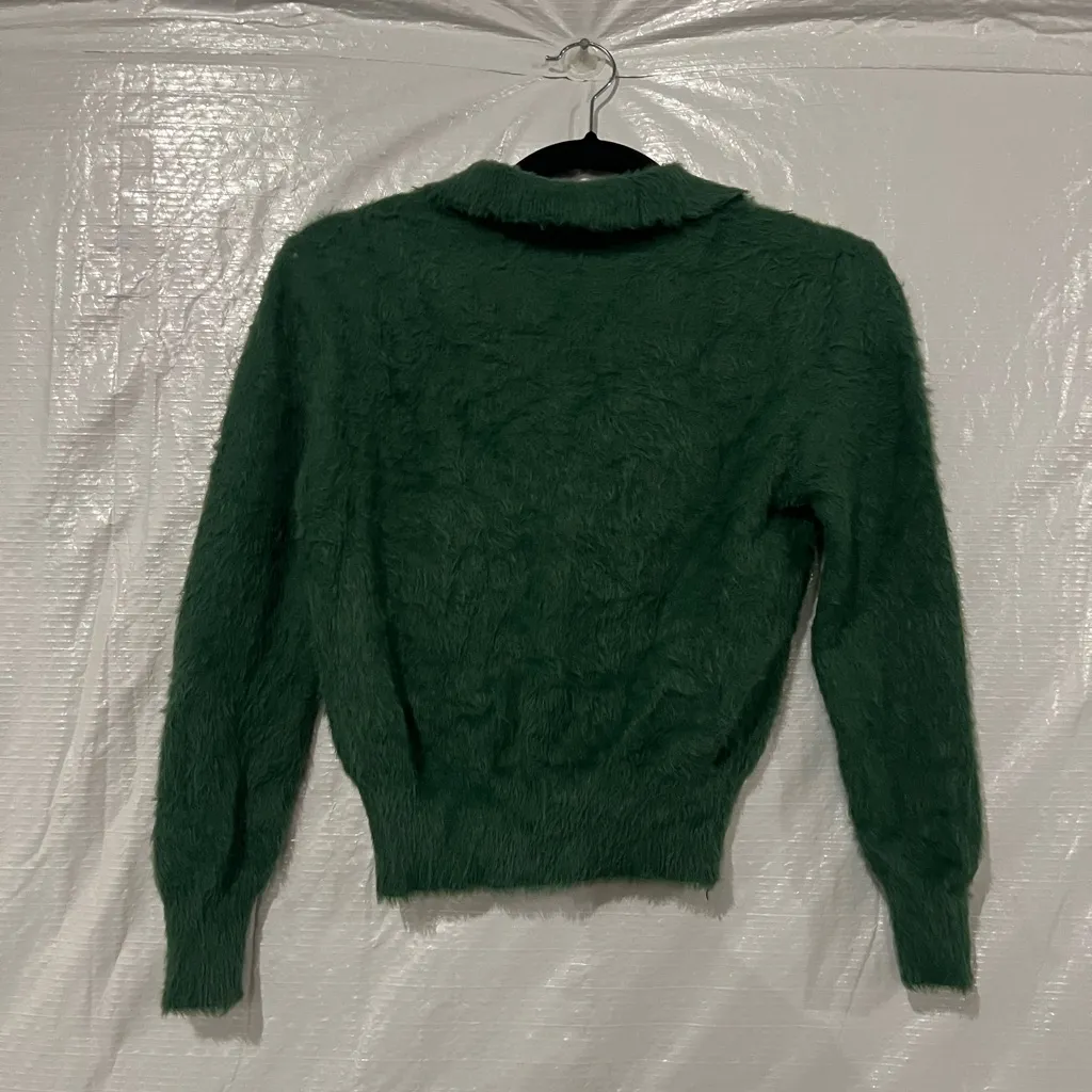 Zara Knit Green Textured Polo Sweater Size Small - Image 6