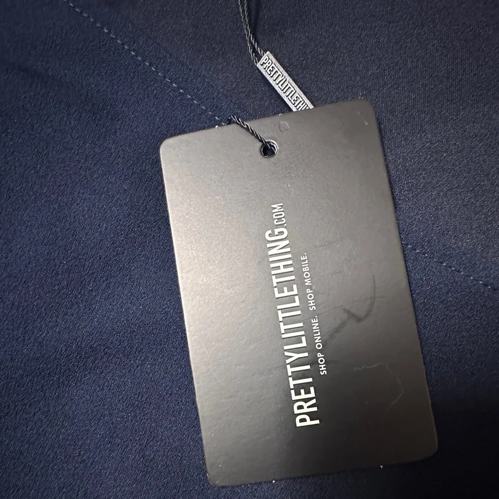 NWT s Navy Asymmetric Neck Pleated Wrap Midi Dress size 8 - Image 7