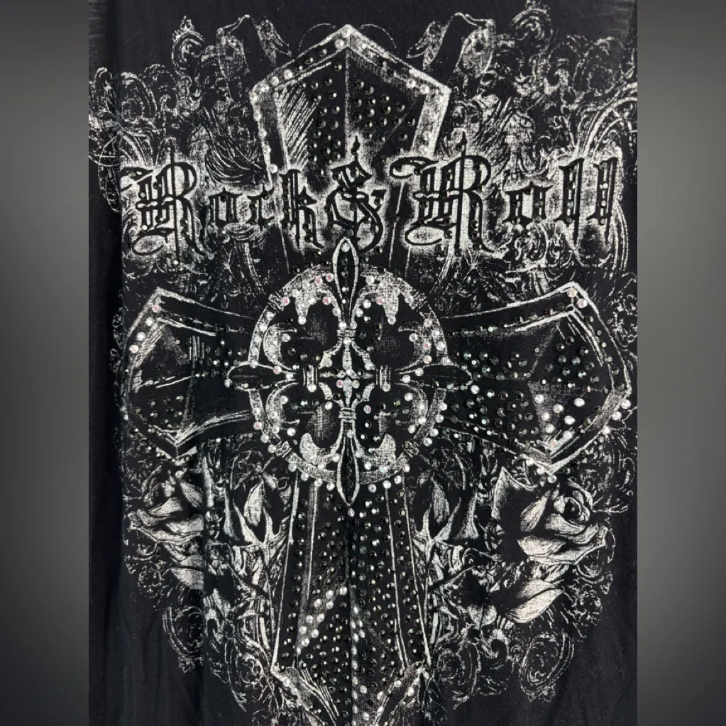 Rock & Roll Cowgirl M Cross Black Graphic Tank Top - Image 5