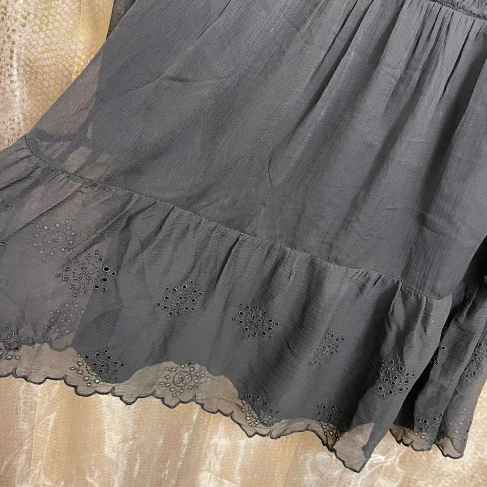 Old Navy Black Jack Fit & Flare Long-Sleeve Eyelet Mini Dress Small NWT - Image 4