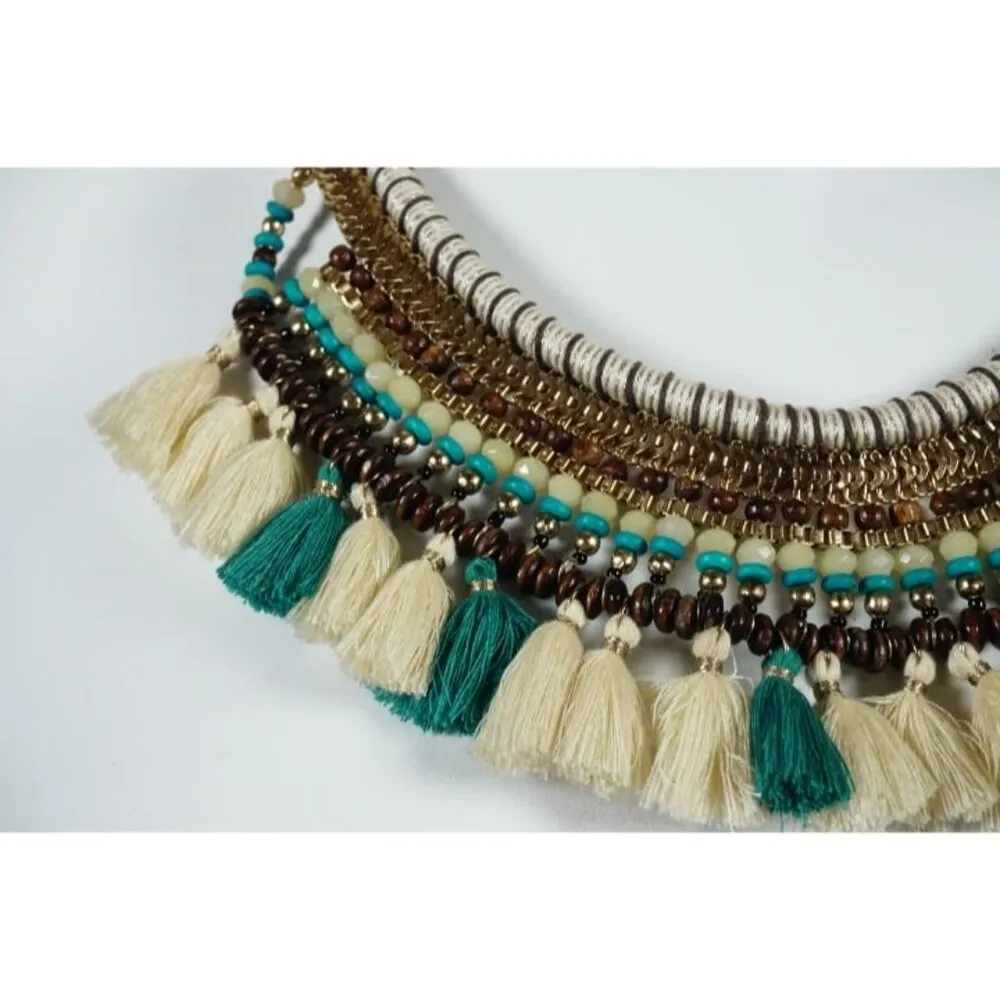 Beautiful Vintage Polynesian/Hawaiian Boho Tribal Exotic Necklace Beads Tassels - Image 2