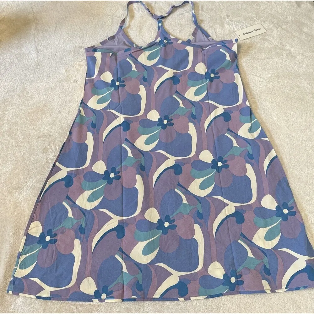 NWT Outdoor Voices The Exercise Dress Floral Blue Purple  Size XXL - Image 4