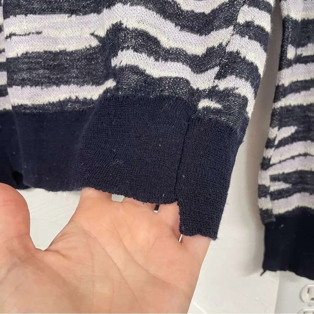 ALC Blue Animal Print Knit Crew Neck Sweater Womens XS Zebra Stripe Sheer Preppy - Image 7