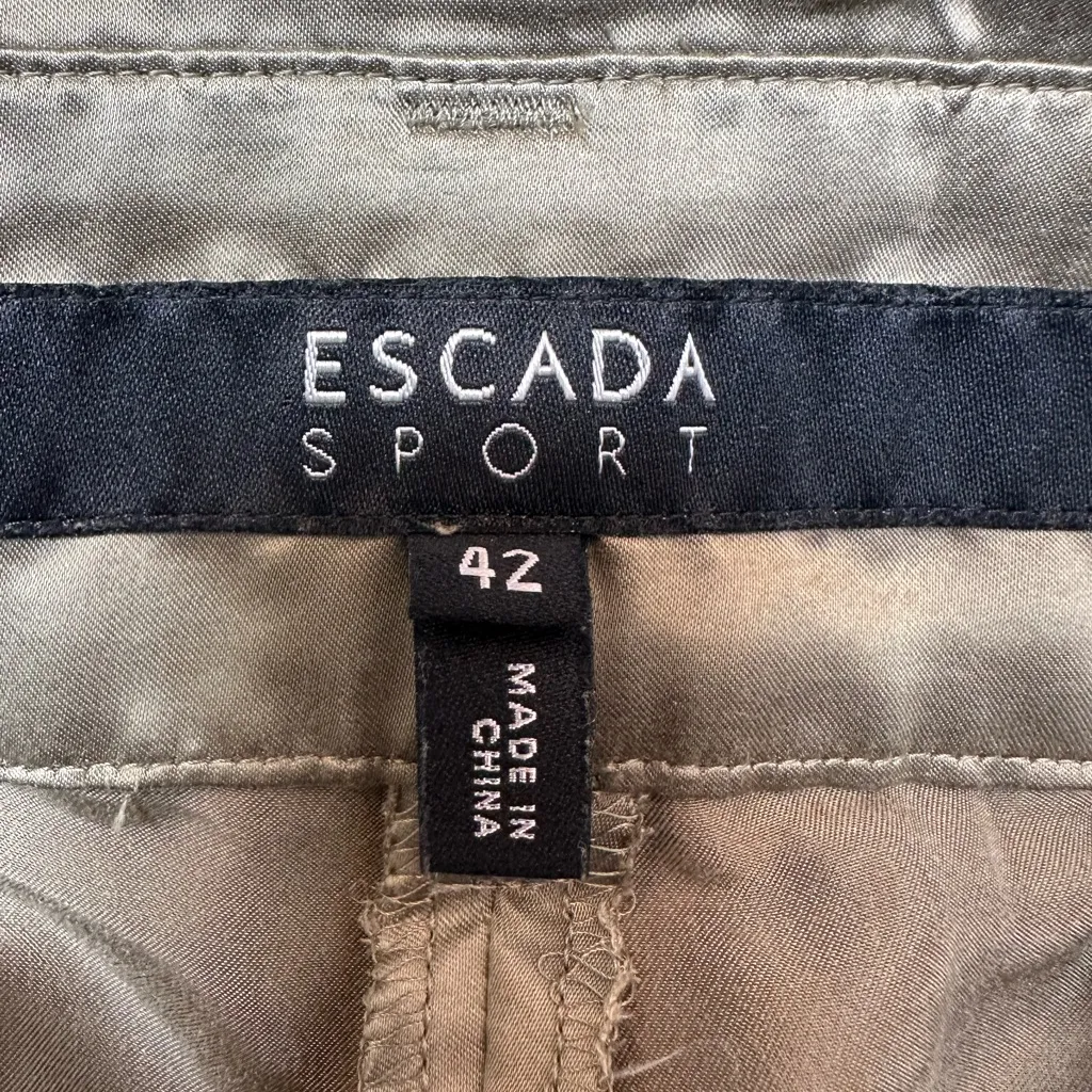 Escada Sport Olive Green Khaki Chic Belted Pants Women’s Size 42 US Size 12 - Image 8
