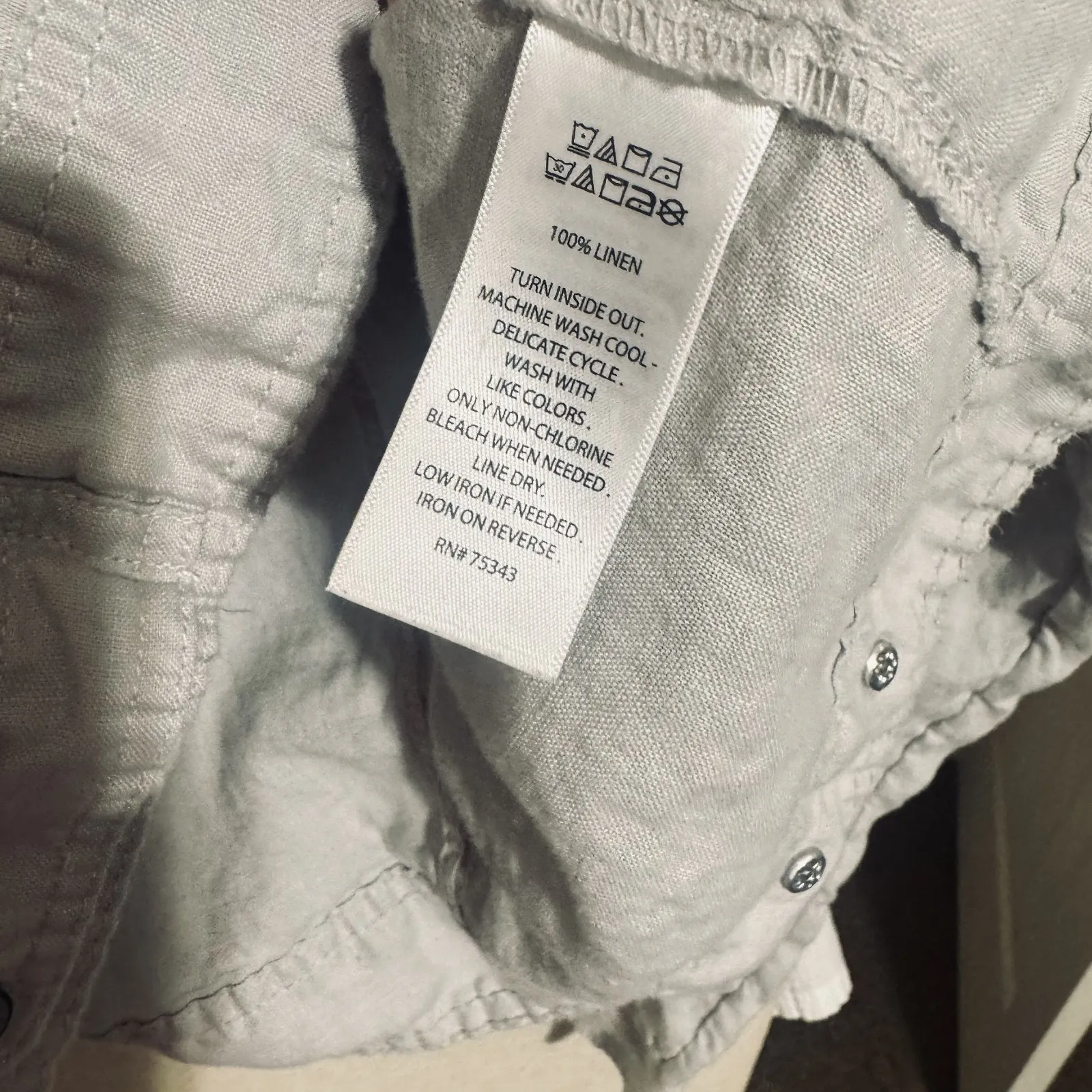 Jones New York 100% Linen Utlity Jacket trucker light grey womens L lightweight - Image 6