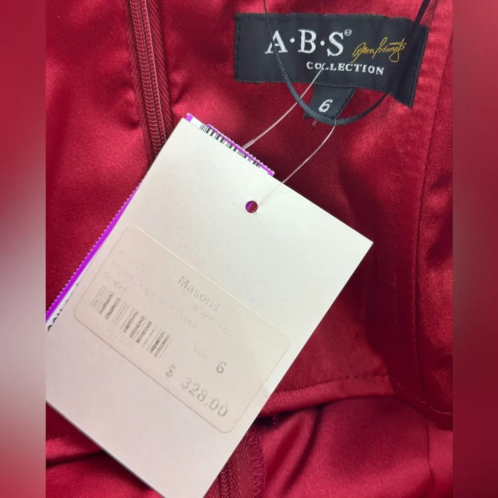 A.B.S. 100% Silk Red Strapless Cocktail Dress, NWT Size 6 - Image 8