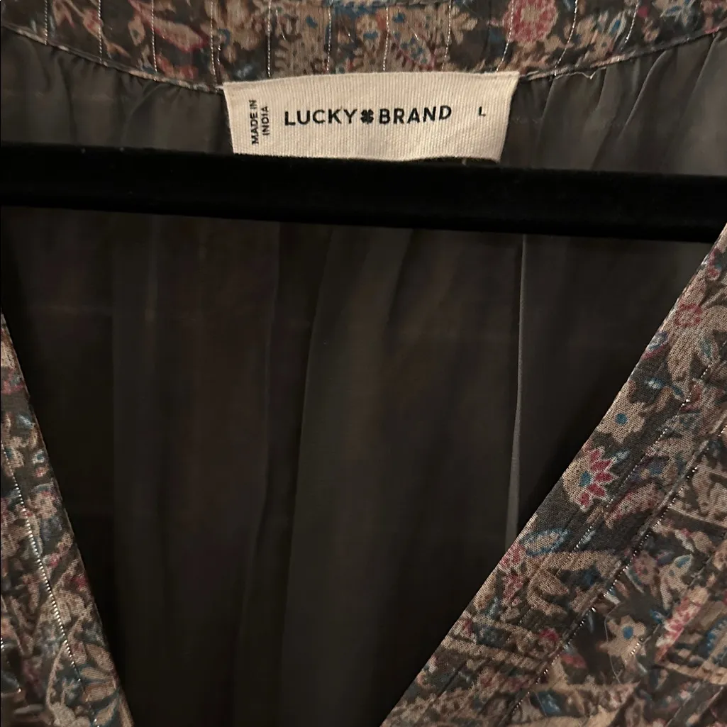 Lucky Brand Floral Paisley Lurex V-Neck Dress L - Image 3
