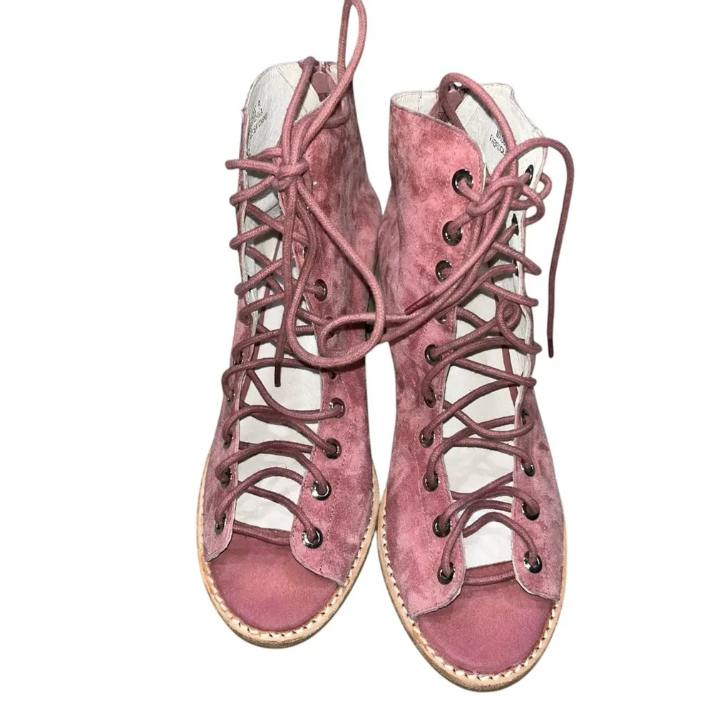 Jeffrey Campbell Pink Sueded Leather Cors Lace Up Booties Sandals Shoes size 8 - Image 8