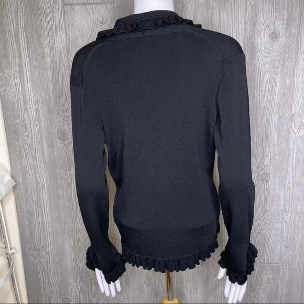 Vintage vertigo Paris ruffle button front cardigan sweater black button detail m - Image 5