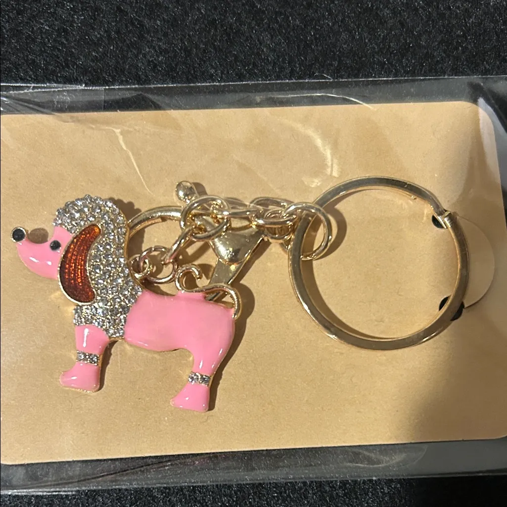 Pink Poodle Keychain with Rhinestones - Image 2