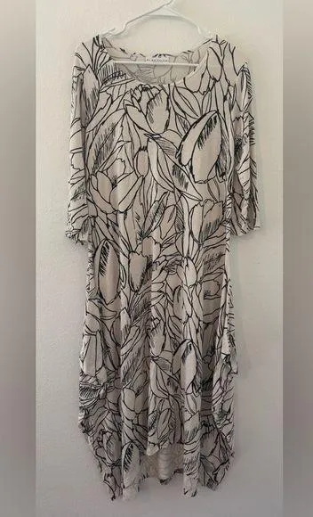 Bryn Walker Chelsea Jersey Knit Tulip Dress Floral Artsy Lagenlook Stretch Small - Image 1