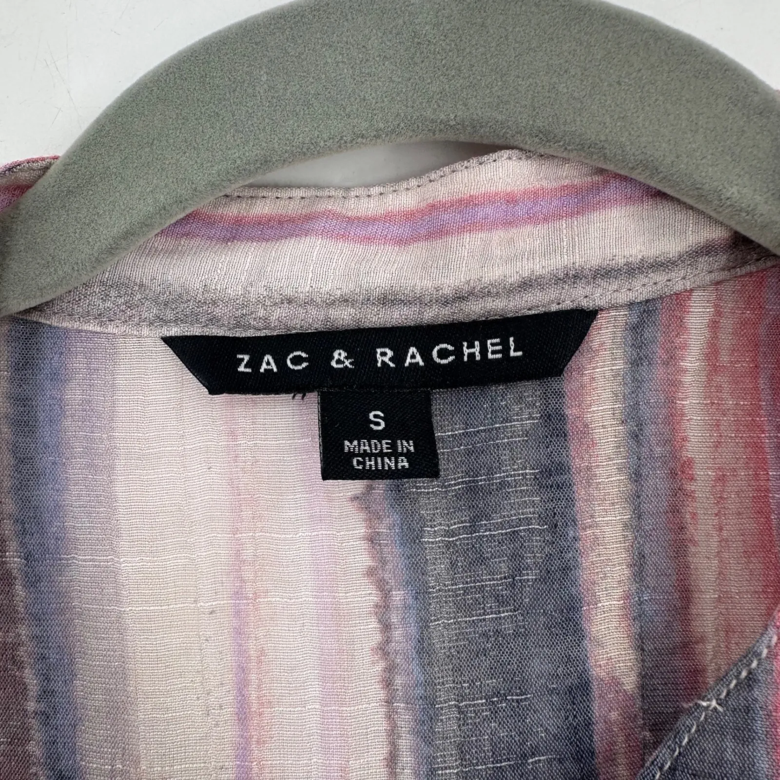 Zac & Rachel Gauzy Stripe Blouse Size S Henley Button Front Roll Tab Sleeve Pink - Image 2