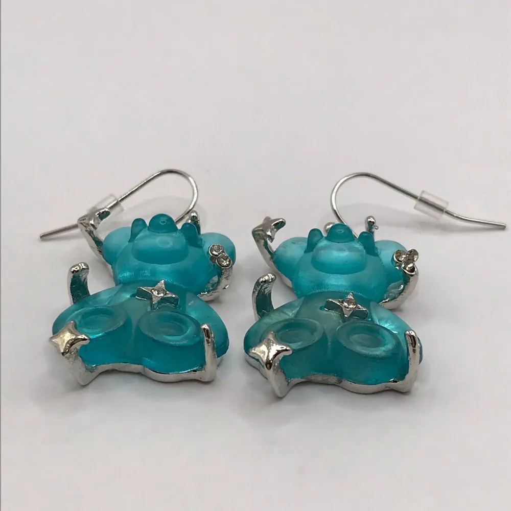 Blue Gummy Bear and Silver Star Sparkle Accents Statement Earrings - Image 3