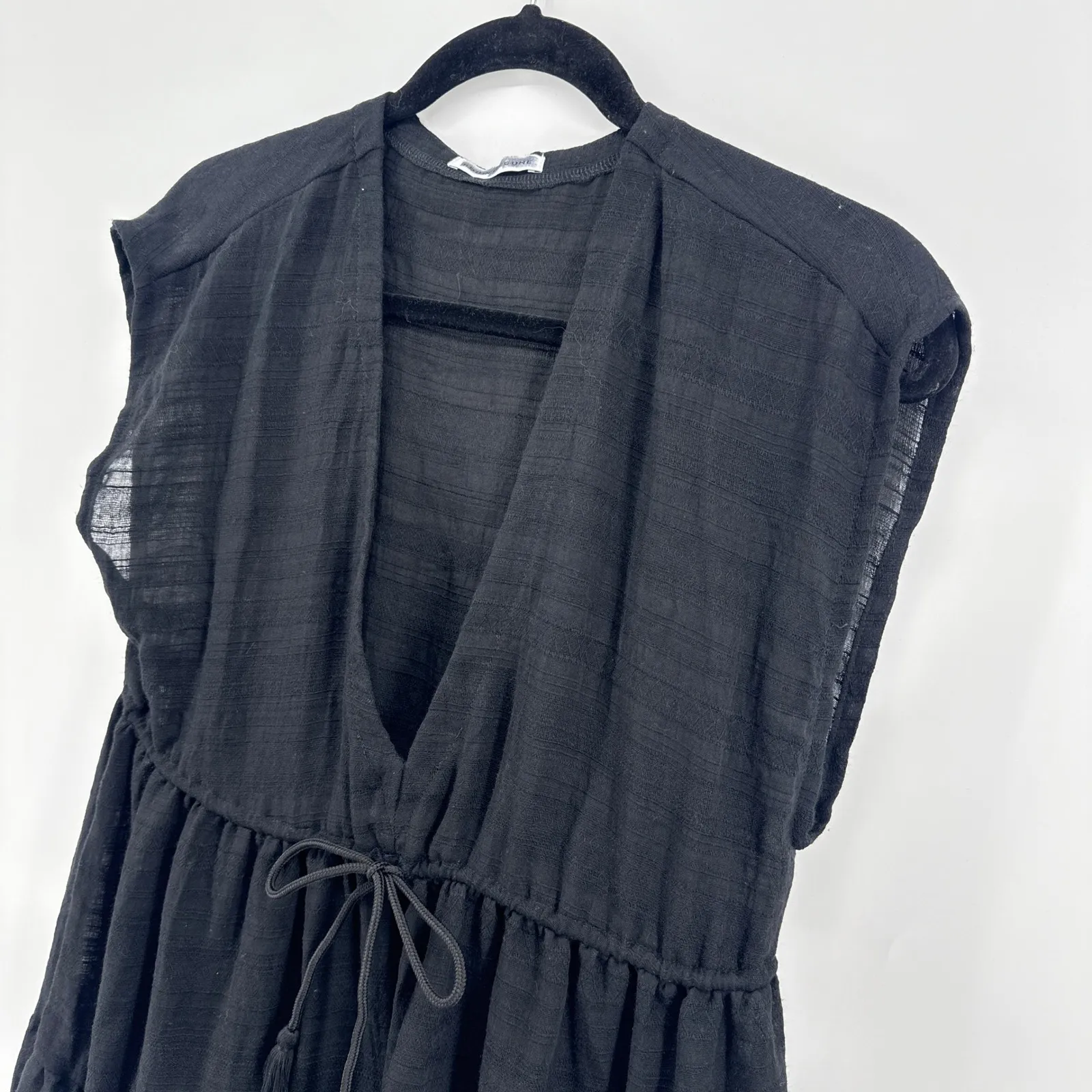 Robin Piccone‎ Natalie Black Cover-Up Dress Drawstring Waist Fringe Hem Small - Image 5