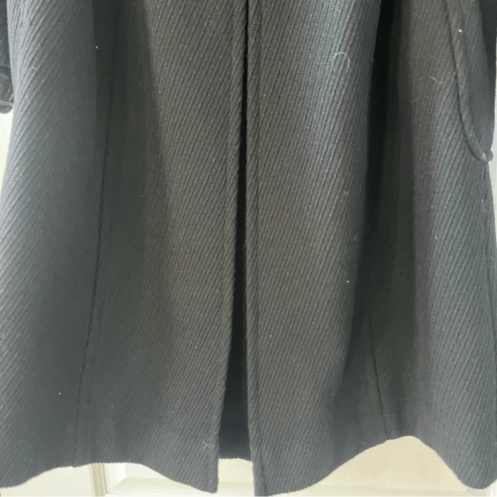 LOFT Ann Taylor Women’s Coat Wool Blend Black Textured Tie Size 4 Mid Length - Image 6