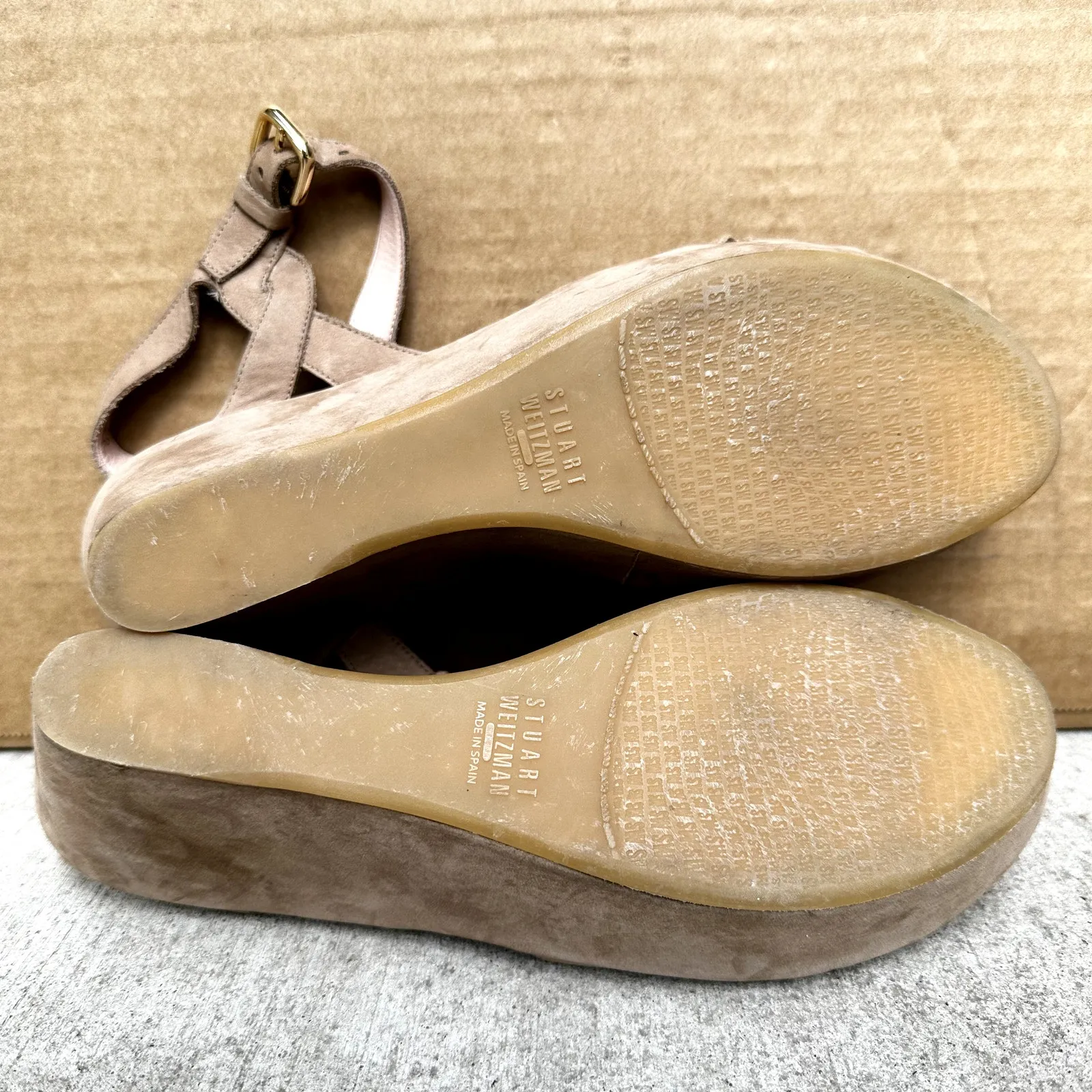 Stuart Weitzman Lockness Nubuck Sandal Tan Wedge Heels Platform Suede 7.5M - Image 7