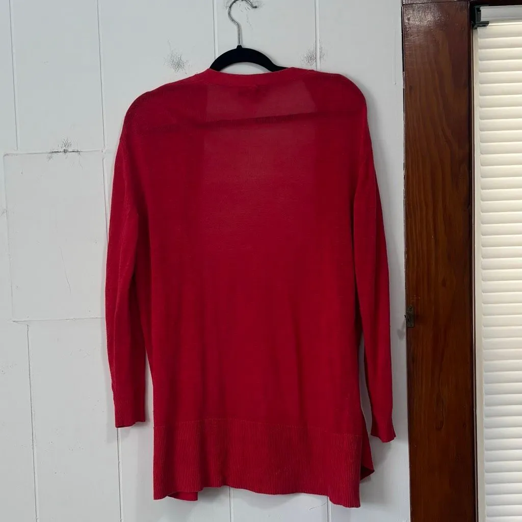 Ann Taylor Red Linen Lightweight Open Front‎ Cardigan Medium - Image 4