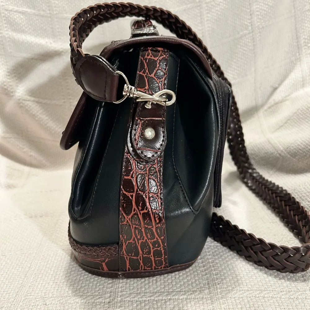 Western Inspired Brown and Black Crossbody Bag with Textured Leather - Image 3