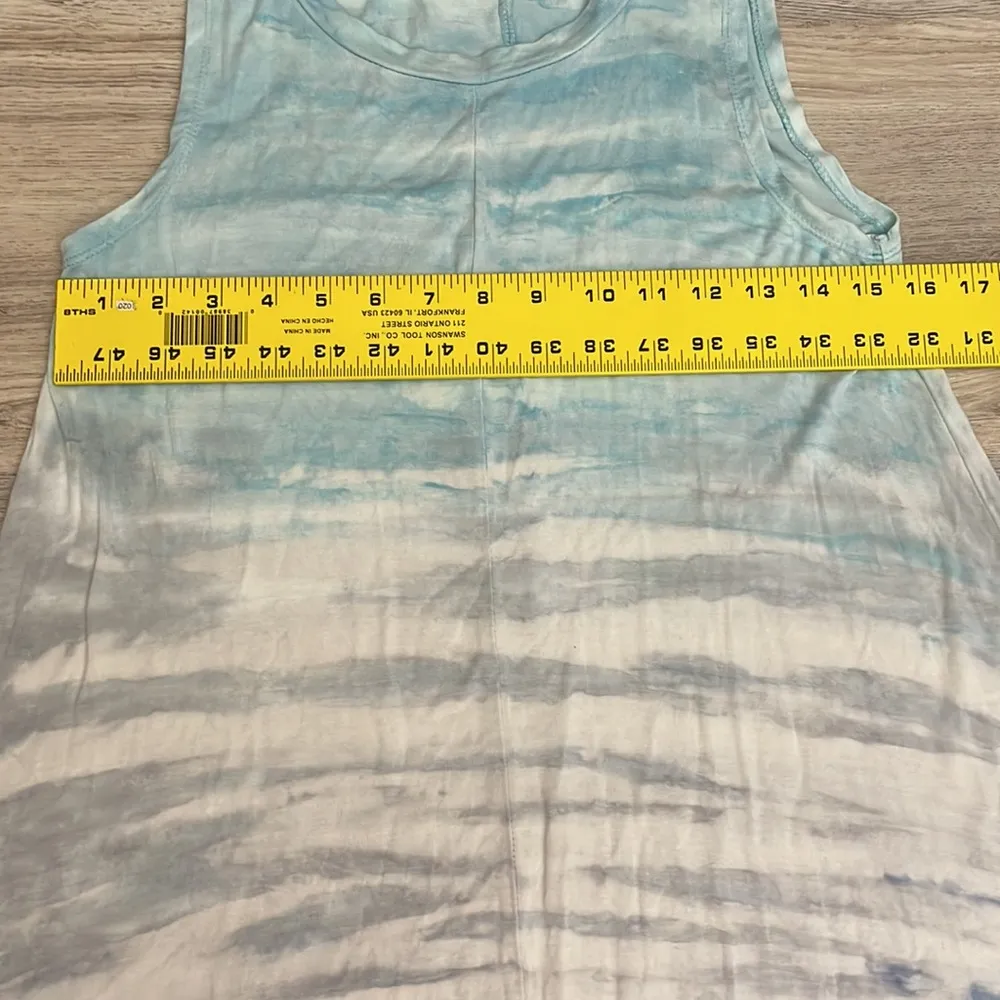 Shades of Blue White Tie Dyed Flare Sleeveless Midi Dress Size Small - Image 7