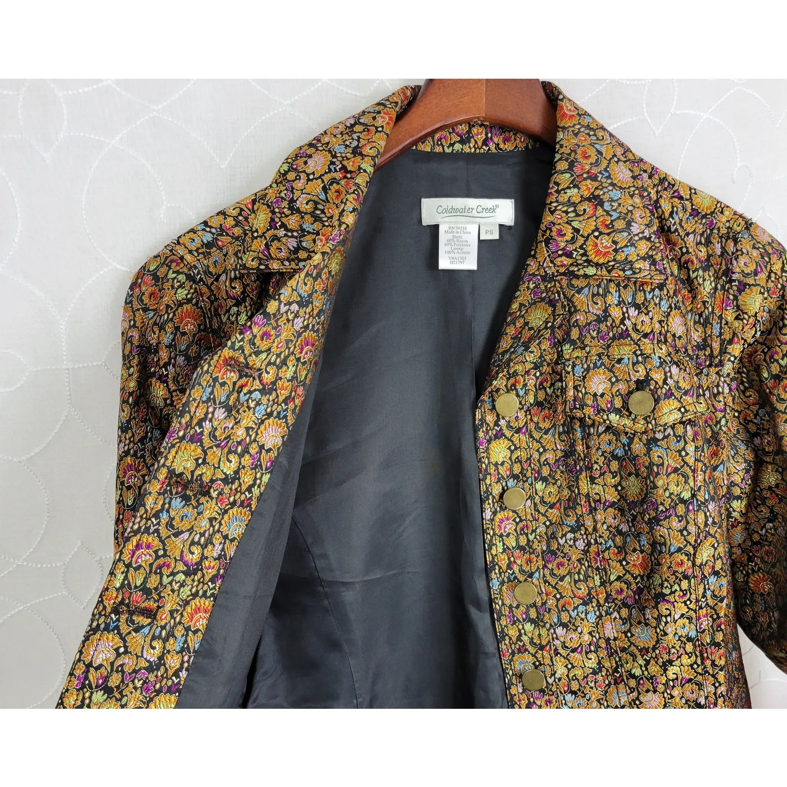 Coldwater Creek Floral Tapestry Jacket Small Petite Orange Black Embroidered - Image 6