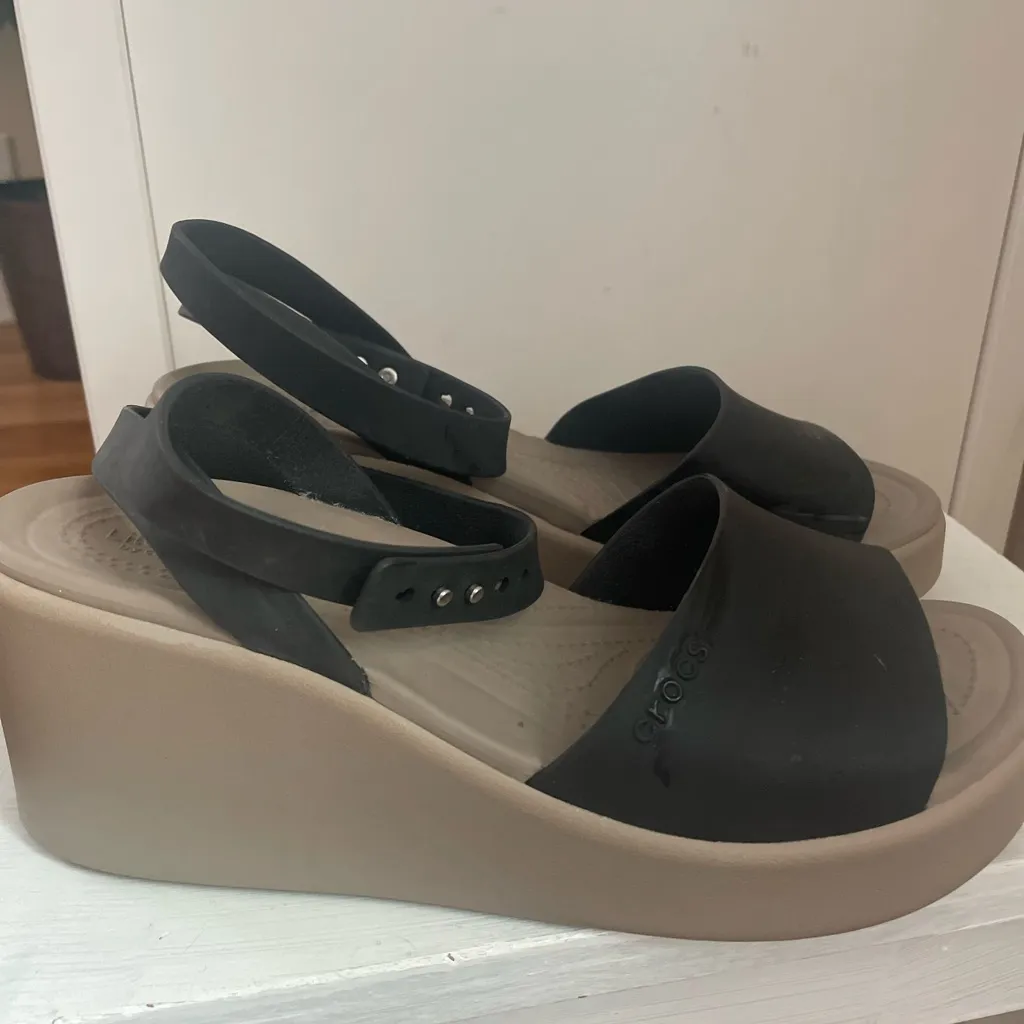 CROCS Women's Black and Beige Wedge Sandals - Image 2