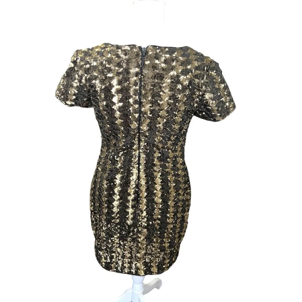 Hunter Bell Gold Black Sequin Sheath Mini Dress V-Neck Short Sleeve 8 - Image 6