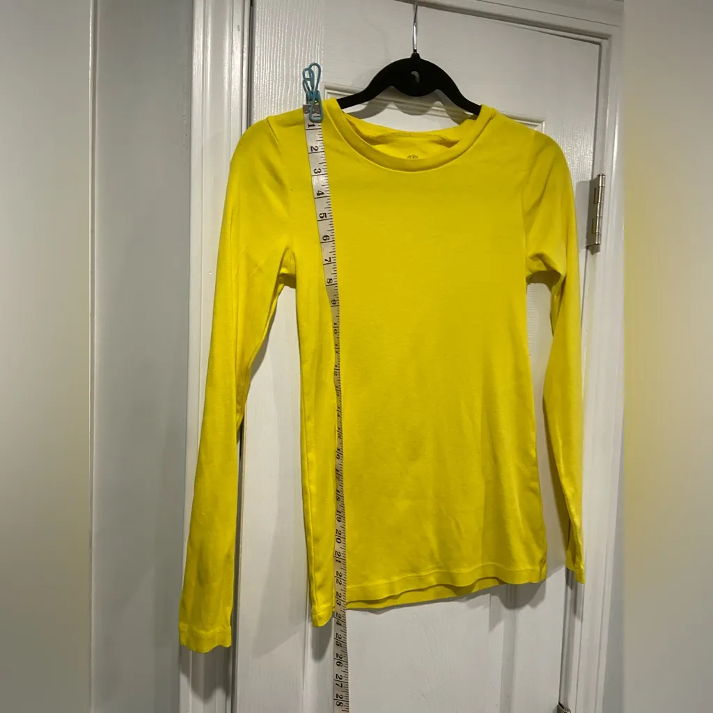 J. Crew Size S Perfect Fit Bright Yellow Long Sleeve Crew Neck Cotton Tee Shirt - Image 3