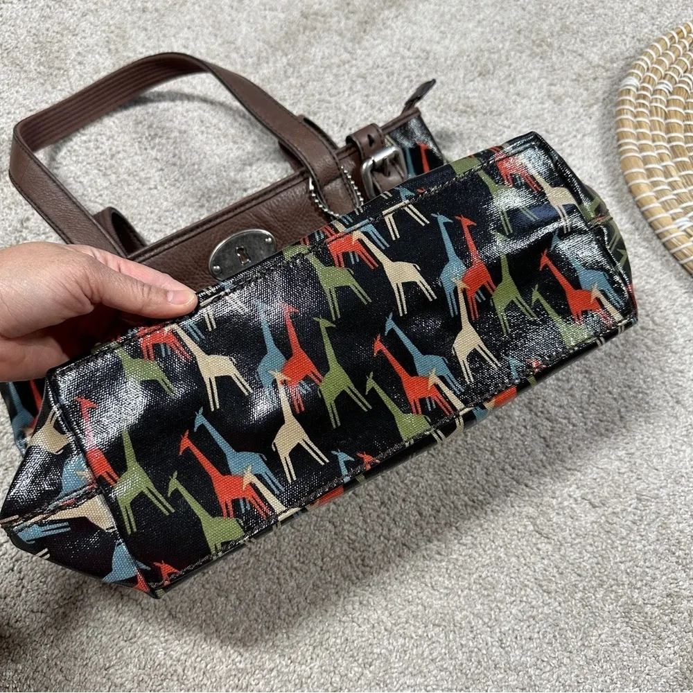 Fossil Giraffe Coatted Canvas Tote Shoulder Bag Keyper Lock Charm Multicolor - Image 12