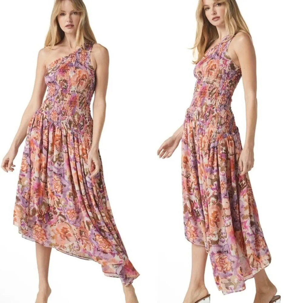 MISA Los Angeles Lydia Smocked One Shoulder Asymmetric Midi Dress NWT S $485 - Image 5