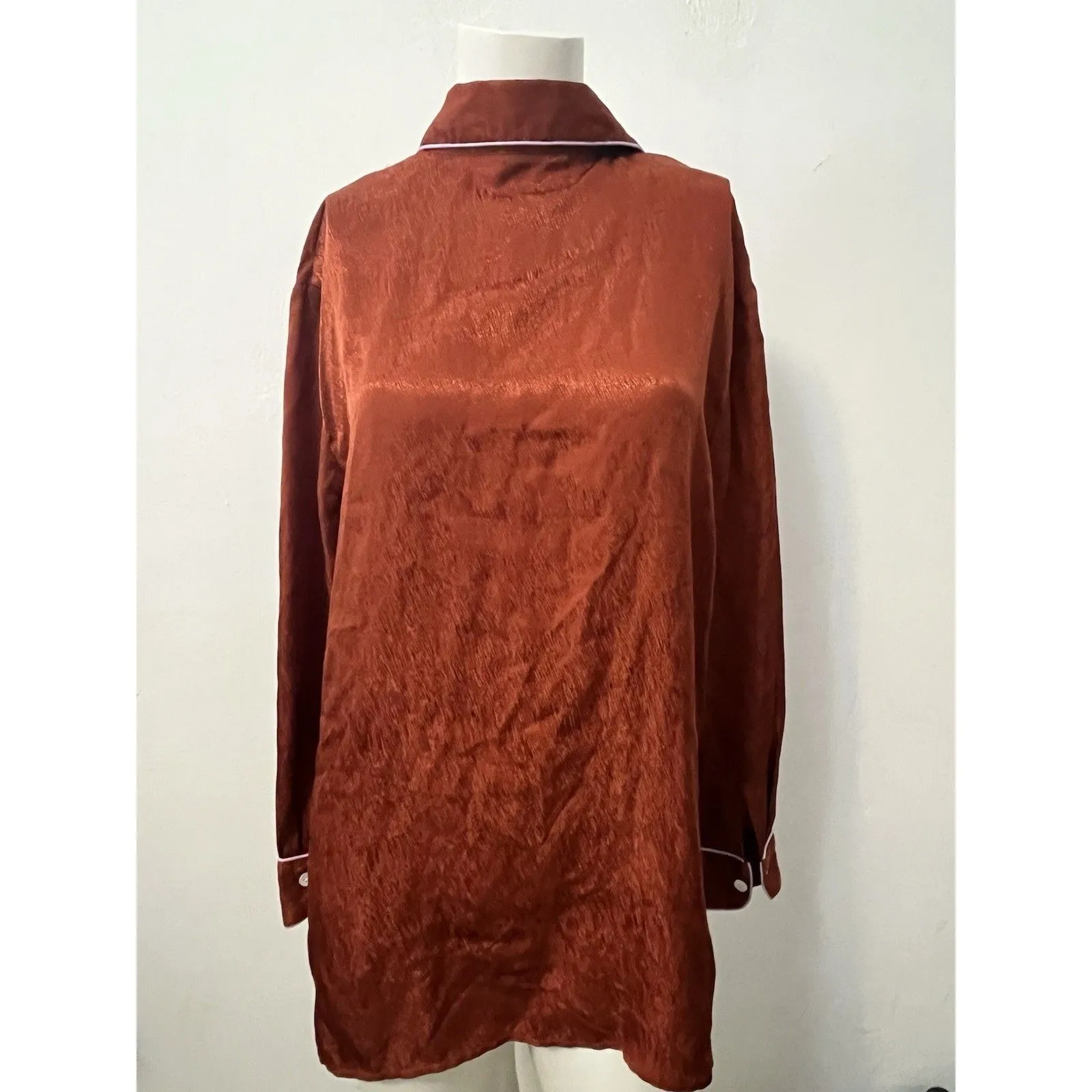 Womens Silk Shirt Small Bronze Metallic Dreamy Artsy Fairy Boho Mystical Formal Brown - Image 4