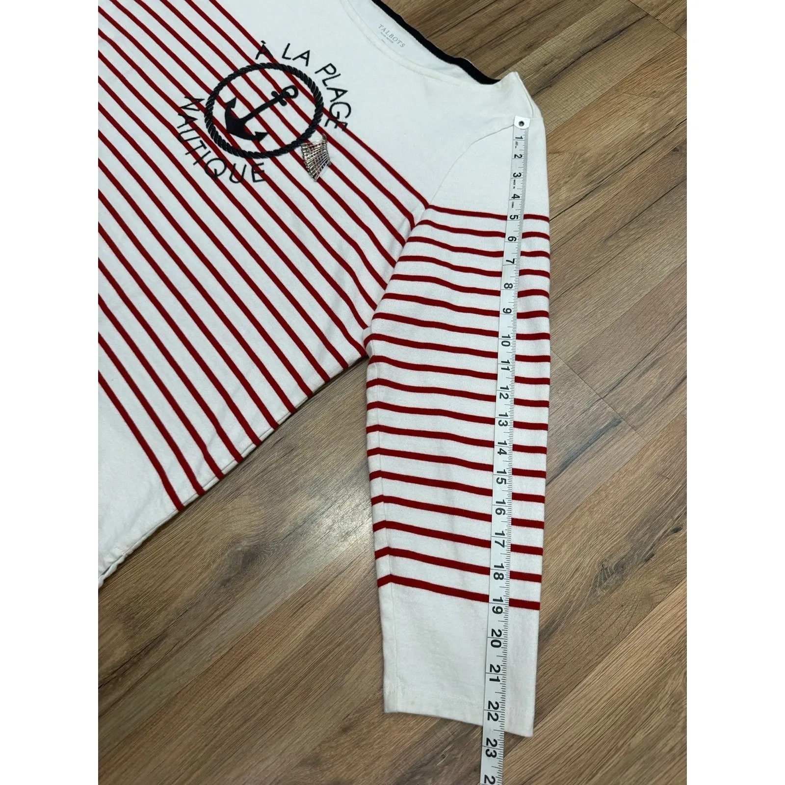 Talbots Nautique Anchor Striped Boatneck Top Red White Long Sleeve 2X‎ Petite - Image 10