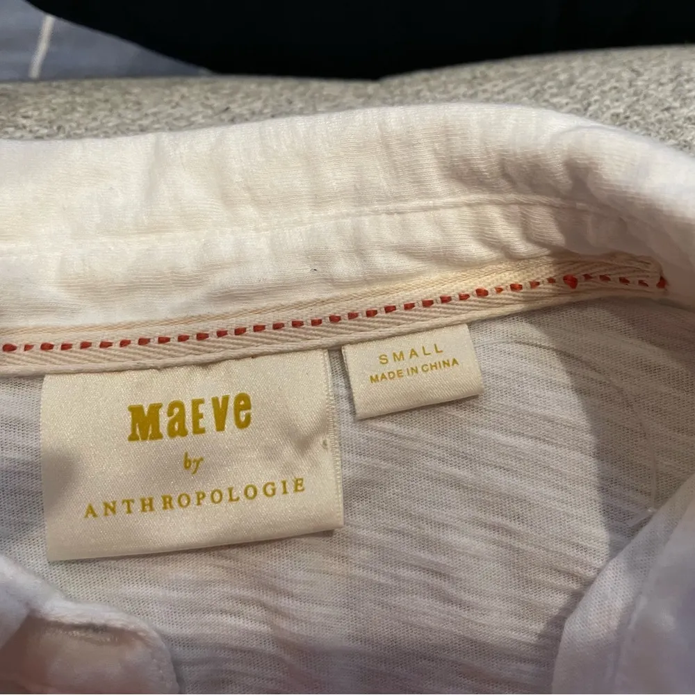 Anthropologie Anthro Maeve Claudette white long sleeve front tie top size small - Image 7