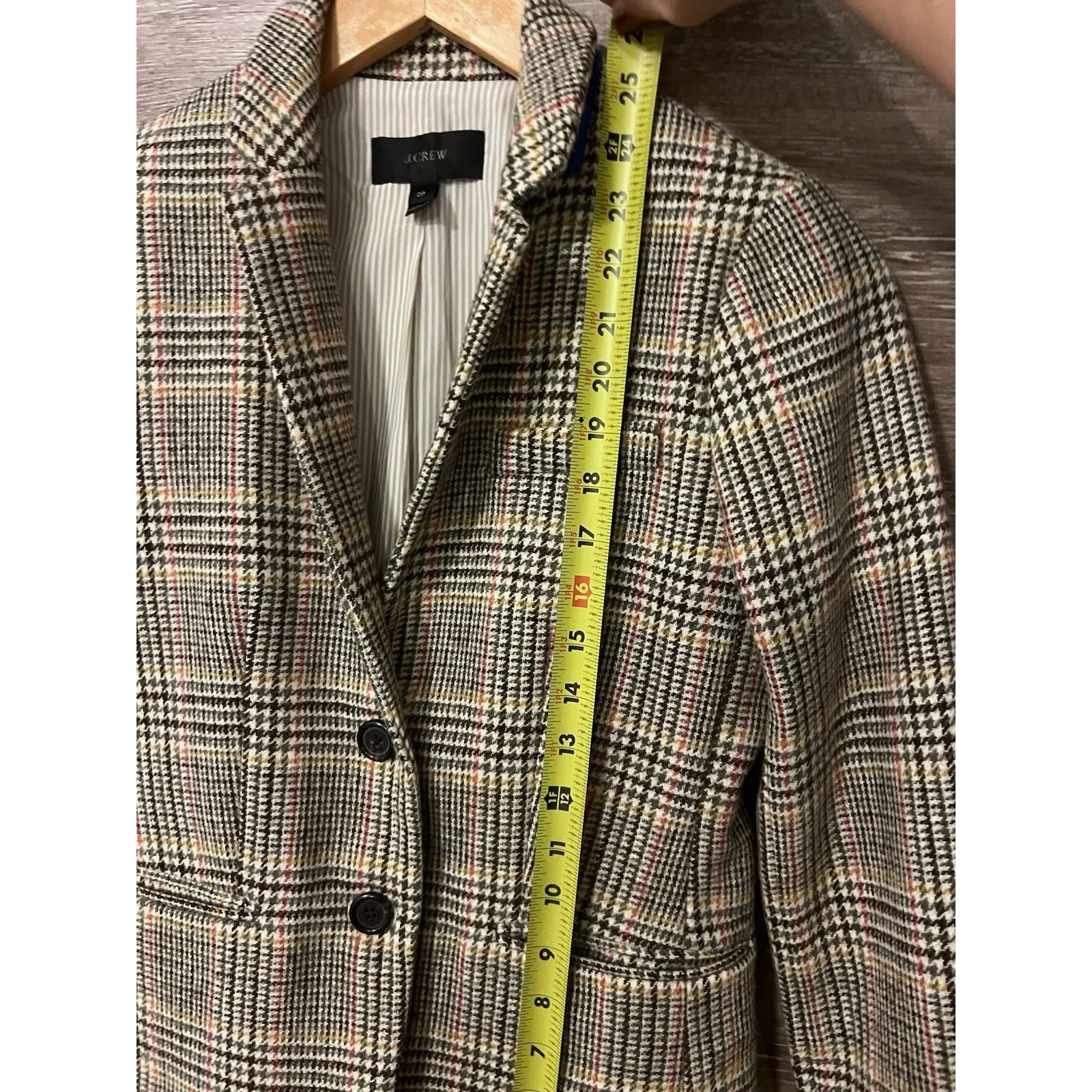 J Crew Regent Plaid Houndstooth Wool Collar Blazer Jacket Size 2 Petite Academia Brown - Image 7