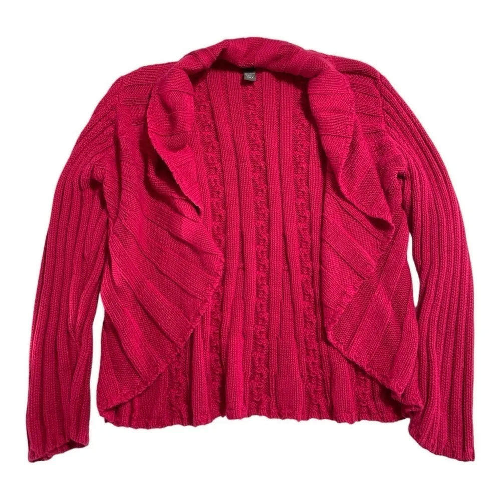 Additions By Chico's  Open Front Cable Knit  Cardigan Sweater Cotton Fuschia, Lg - Image 4