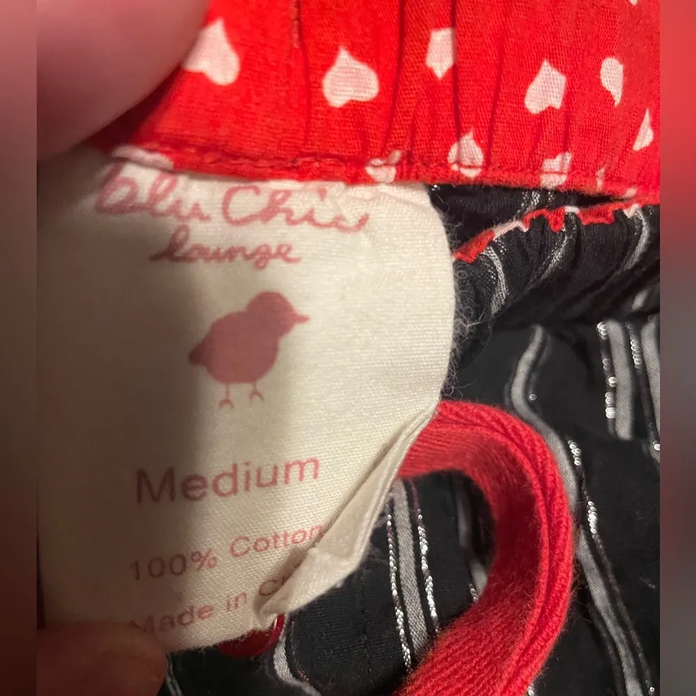 Blu Chic Lounge Black Silver Striped Cotton Lounge Pants Red Tie Size Med Sleep - Image 5