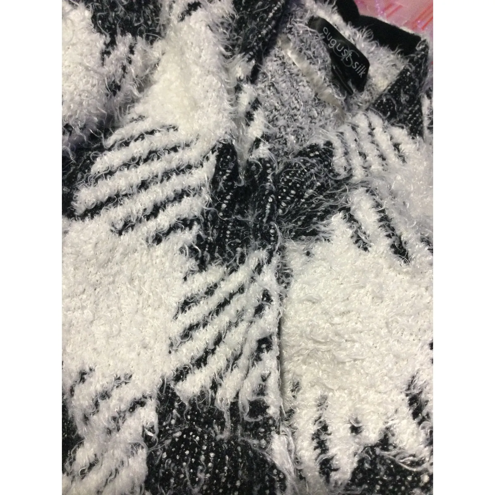 August Silk Women's Black and White Fuzzy Plaid Open Front Cardigan size L‎ - Image 6