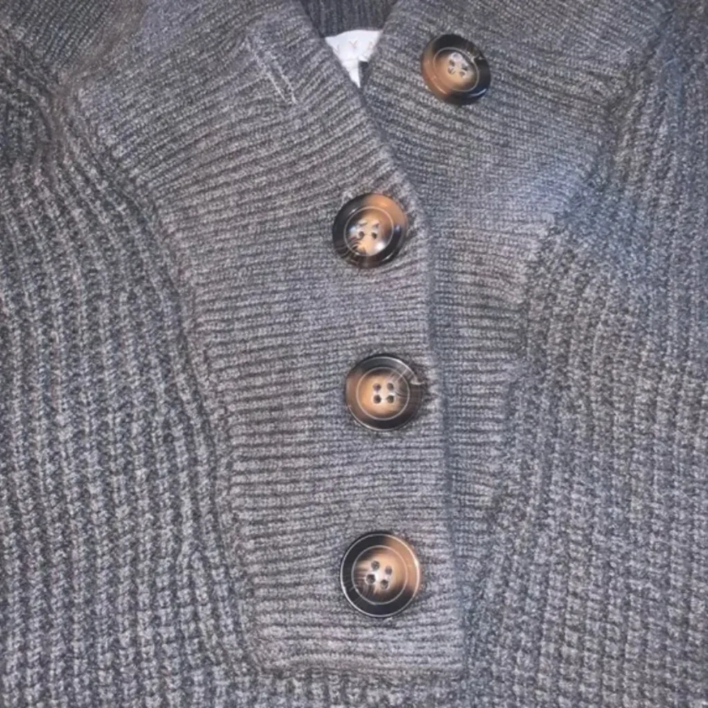 Lunya Good in Bed Waffle Sweater Cotton Silk Henley Onyx Front Button Heavy Knit Gray Size M - Image 7